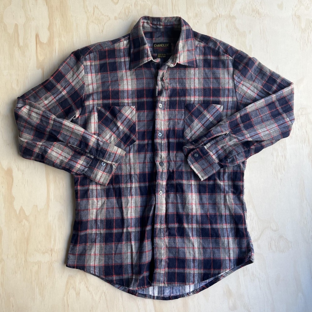 Chandler Flannel Shirt Mens Medium Blue Gray Plaid Long Sleeve Button Up Casual